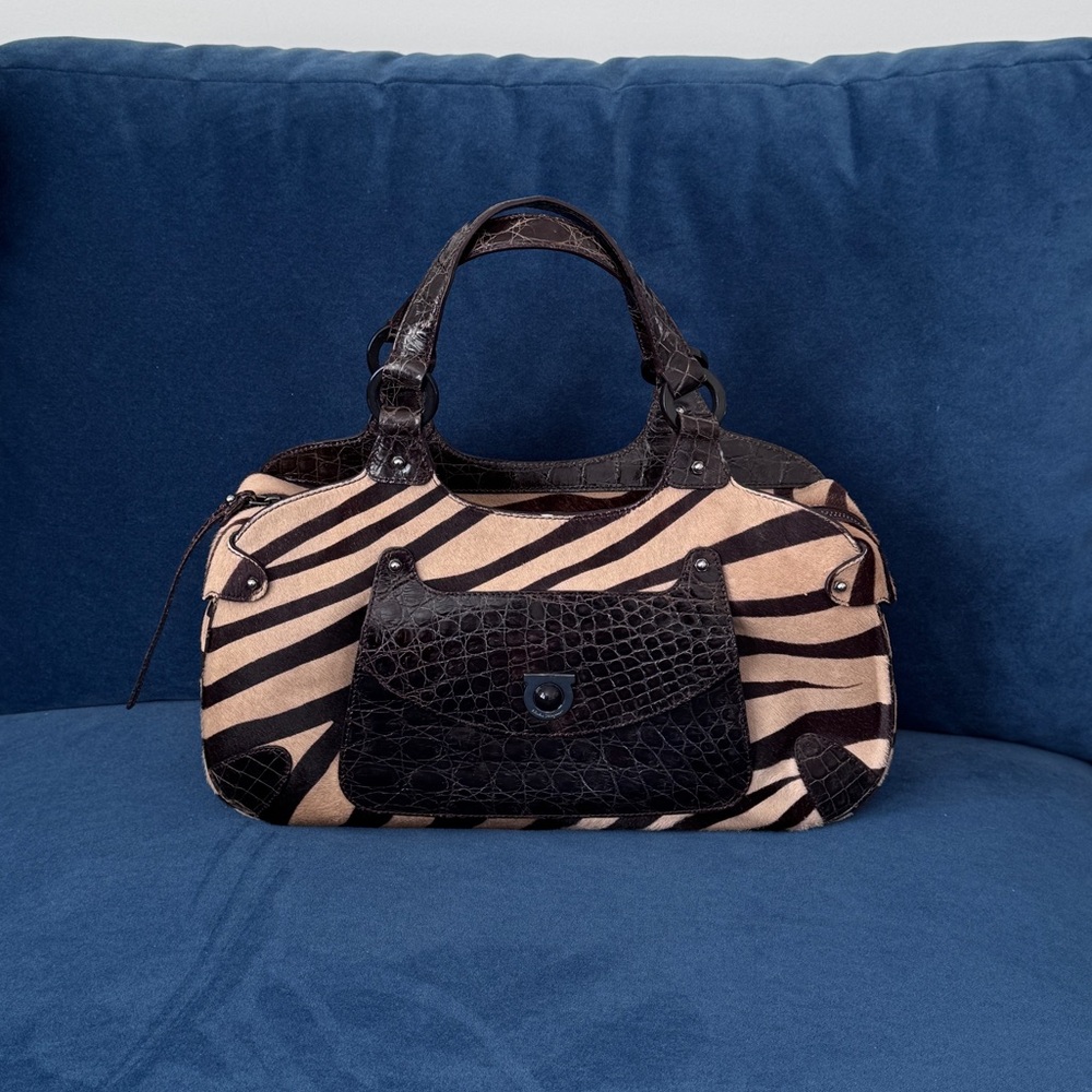Rare - Salvatore Ferragamo Pony hair Zebra print‎ Top handle Bag